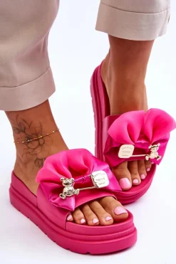 Klapki Z Kokardą I Ozdobnym Misiem Fuksja Suzy