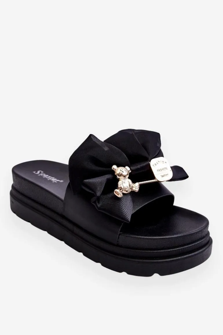 Klapki Z Kokardą I Ozdobnym Misiem Czarne Suzy