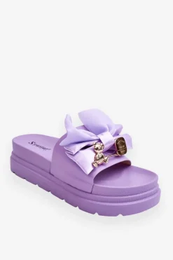 Klapki Z Kokardą I Ozdobnym Misiem Fioletowe Suzy