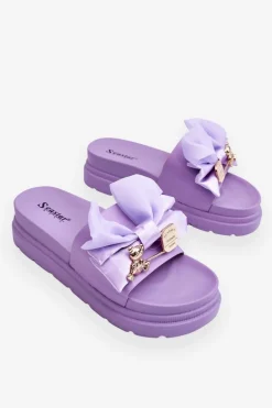 Klapki Z Kokardą I Ozdobnym Misiem Fioletowe Suzy