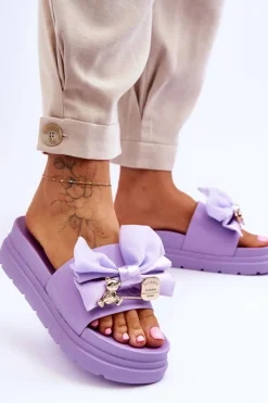 Klapki Z Kokardą I Ozdobnym Misiem Fioletowe Suzy