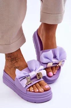 Klapki Z Kokardą I Ozdobnym Misiem Fioletowe Suzy