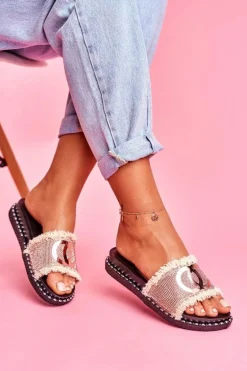 Klapki Z Kryształkami Na Platformie Różowe Złoto Candy Man