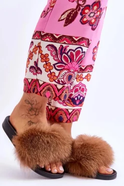 Klapki Z Naturalnym Futerkiem Brązowe Naturis