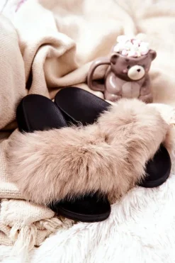 Klapki Z Naturalnym Futerkiem Beżowe Naturimo