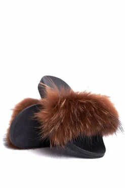 Klapki Z Naturalnym Futerkiem Brązowe Elsa