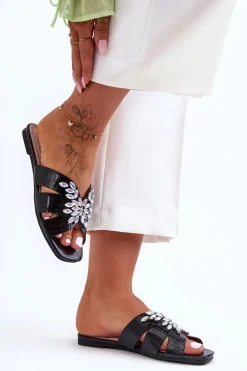 Klapki Z Ozdobnymi Kamieniami S.Barski 617-22 Czarne