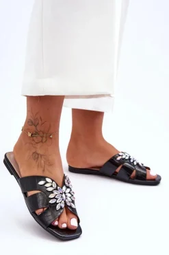 Klapki Z Ozdobnymi Kamieniami S.Barski 617-22 Czarne