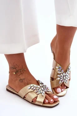 Klapki Z Ozdobnymi Kamieniami S.Barski 617-22 Złote