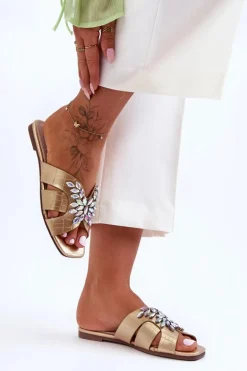 Klapki Z Ozdobnymi Kamieniami S.Barski 617-22 Złote