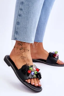 Klapki Z Ozdobnymi Koralikami S.Barski KV-2775-47 Czarne