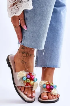 Klapki Z Ozdobnymi Koralikami S.Barski KV-2775-47 Nude