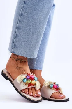 Klapki Z Ozdobnymi Koralikami S.Barski KV-2775-47 Nude