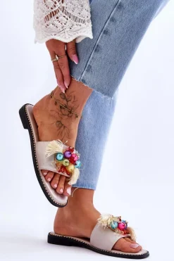 Klapki Z Ozdobnymi Koralikami S.Barski KV-2775-47 Nude