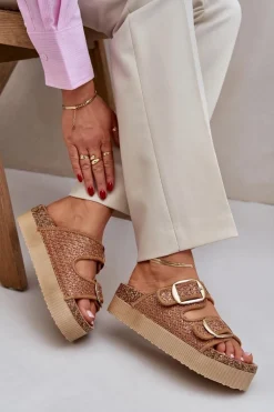 Klapki Z Plecionką I Klamrami Na Masywnej Platformie Camel Aralissea