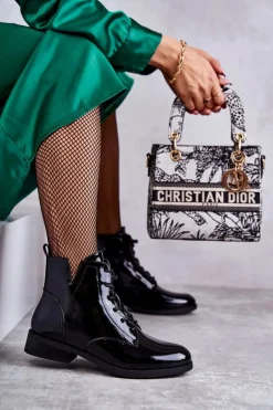 Klasyczne Botki Lakierowane Damskie Sztyblety Bello