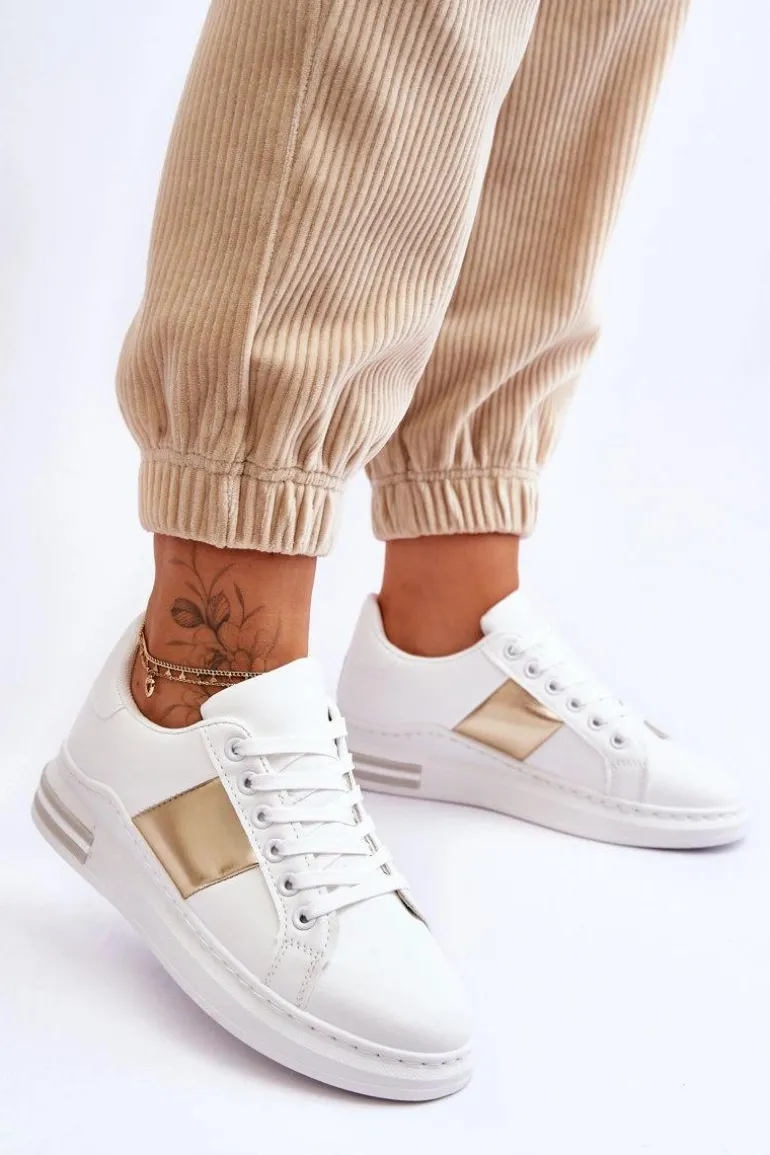 Klasyczne Buty Sportowe Biało-Złote Follow Me