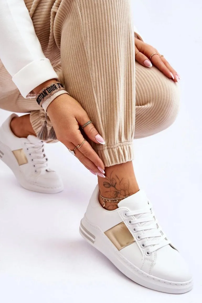Klasyczne Buty Sportowe Biało-Złote Follow Me