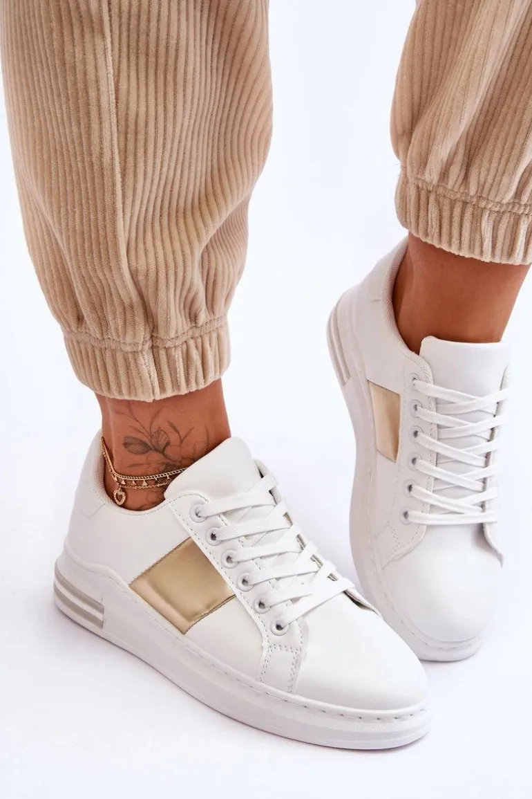 Klasyczne Buty Sportowe Biało-Złote Follow Me