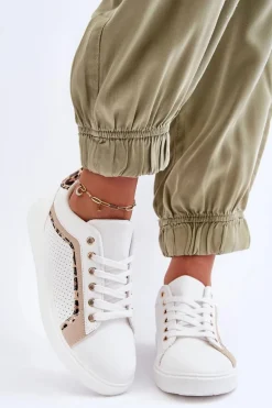 Klasyczne Buty Sportowe Damskie Biało-Beżowe Amaranti