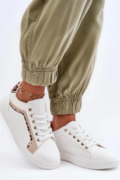 Klasyczne Buty Sportowe Damskie Biało-Beżowe Amaranti