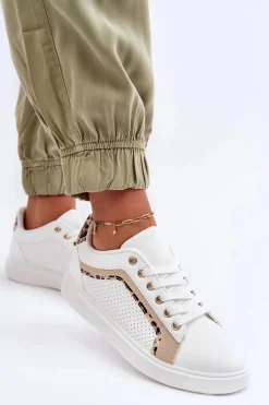 Klasyczne Buty Sportowe Damskie Biało-Beżowe Amaranti