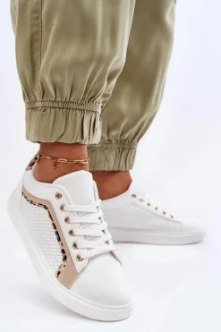 Klasyczne Buty Sportowe Damskie Biało-Beżowe Amaranti