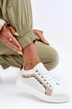 Klasyczne Buty Sportowe Damskie Biało-Beżowe Amaranti