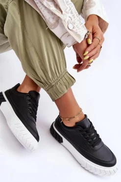 Klasyczne Buty Sportowe Na Platformie Czarno-Białe Nannzie