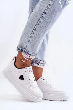 Klasyczne Buty Sportowe Z Serduszkiem Biało-Czarne Amore