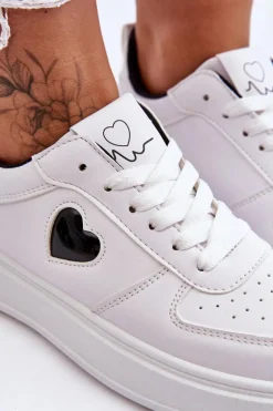Klasyczne Buty Sportowe Z Serduszkiem Biało-Czarne Amore