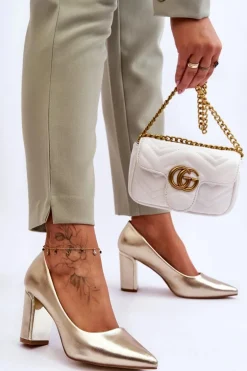 Klasyczne Czółenka Na Ozdobnym Słupku Złote Elizabeth