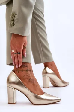 Klasyczne Czółenka Na Ozdobnym Słupku Złote Elizabeth