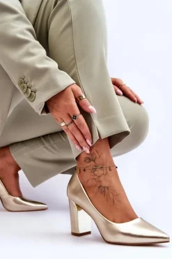 Klasyczne Czółenka Na Ozdobnym Słupku Złote Elizabeth