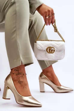 Klasyczne Czółenka Na Ozdobnym Słupku Złote Elizabeth