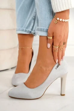 Klasyczne Czółenka Na Słupku Zamszowe Szare Eliana