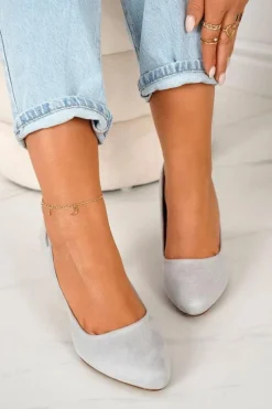 Klasyczne Czółenka Na Słupku Zamszowe Szare Eleanor