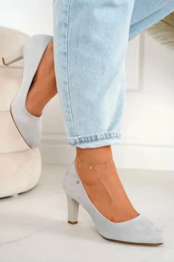 Klasyczne Czółenka Na Słupku Zamszowe Szare Eleanor