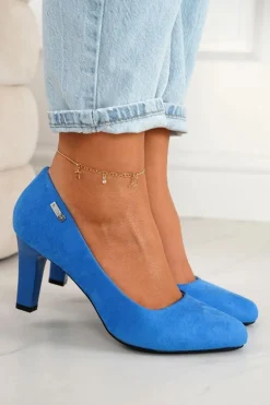 Klasyczne Czółenka Na Słupku Zamszowe Niebieskie Eleanor