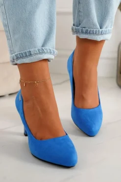 Klasyczne Czółenka Na Słupku Zamszowe Niebieskie Eleanor