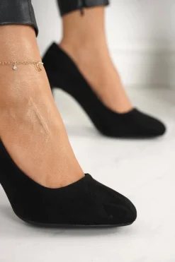 Klasyczne Czółenka Na Słupku Zamszowe Czarne Eleanor