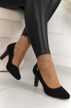 Klasyczne Czółenka Na Słupku Zamszowe Czarne Eleanor