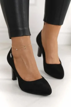 Klasyczne Czółenka Na Słupku Zamszowe Czarne Eleanor