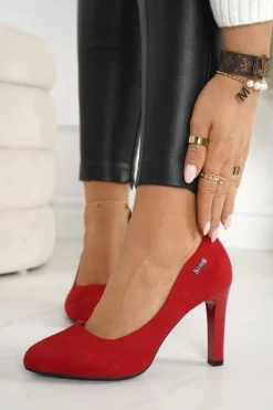 Klasyczne Czółenka Na Słupku Zamszowe Czerwone Eliana
