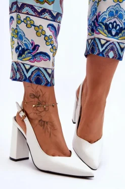 Klasyczne Czółenka W Szpic Na Słupku Białe My Love