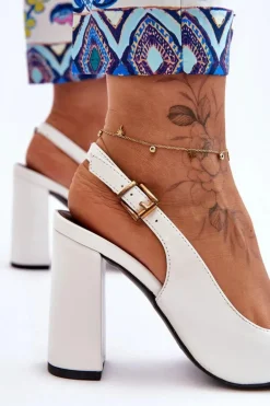 Klasyczne Czółenka W Szpic Na Słupku Białe My Love