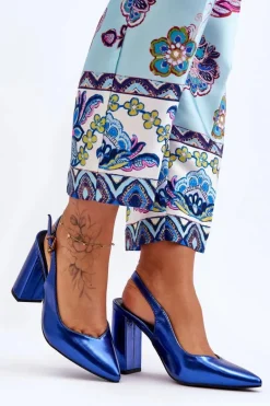 Klasyczne Czółenka W Szpic Na Słupku Niebieskie My Love