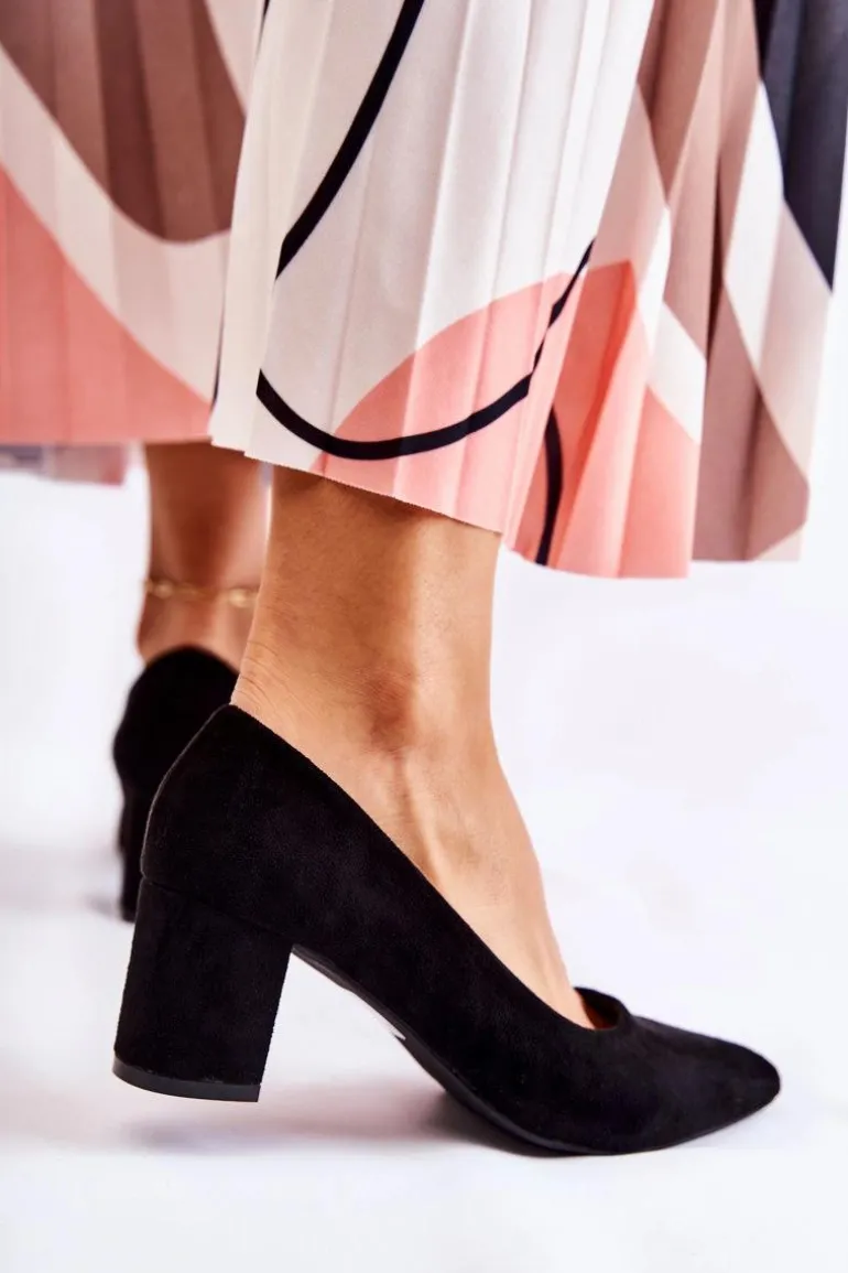 Klasyczne Czółenka Zamszowe Na Słupku Czarne Lency