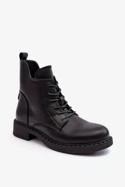 Klasyczne Damskie Botki Na Płaskim Obcasie Czarne Ballisa