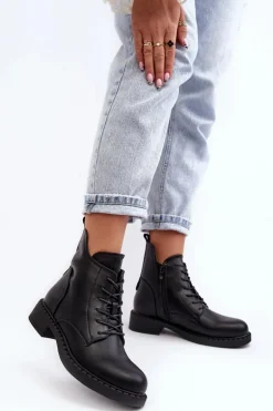 Klasyczne Damskie Botki Na Płaskim Obcasie Czarne Ballisa